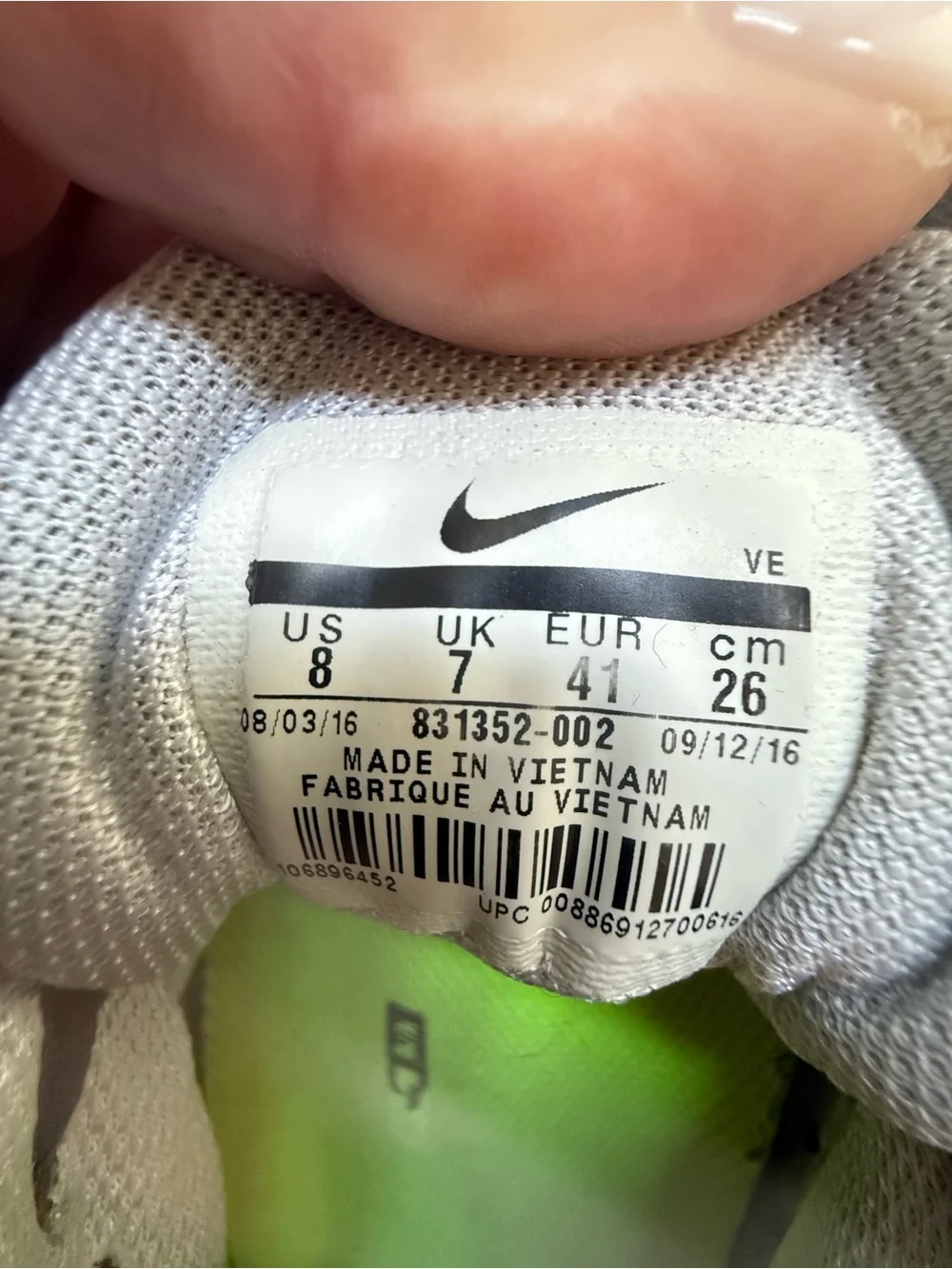 Nike Gray Sneakers with Neon Green Insole